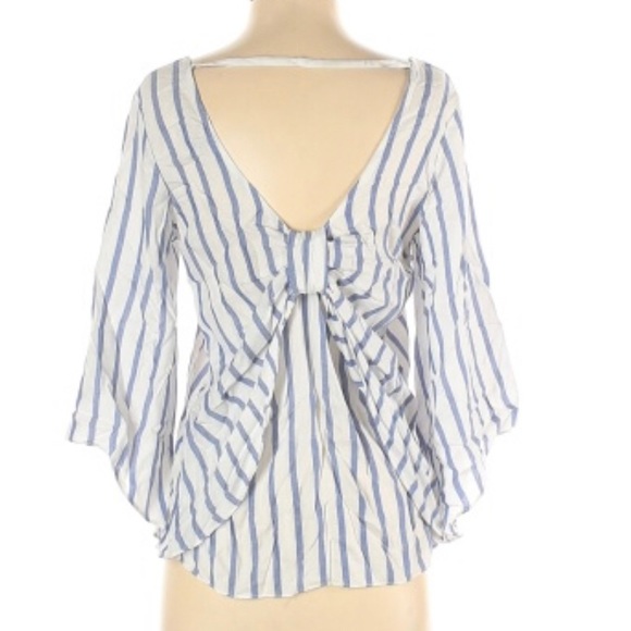 DREW Anthropologie Top w/Bow at Back in White/Denim Size S New w/Tag Retail $166 - Picture 1 of 12